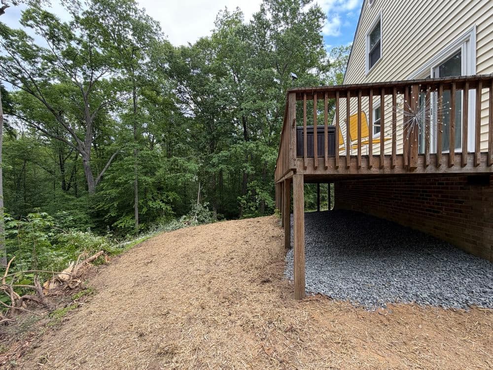 Gallery photos for Roof Drain Gutter Lead and Erosion Fix on a Hillside Home in Mechanicsville: Image #2